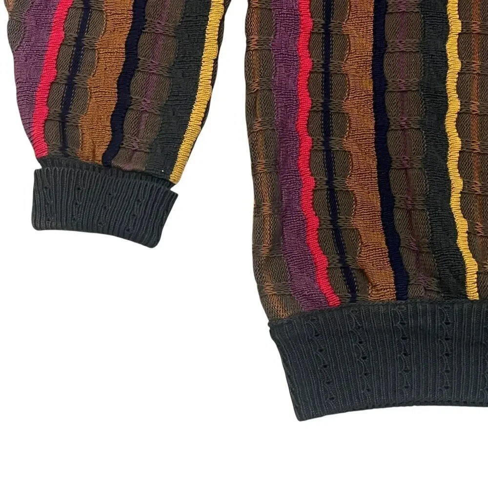 Vintage STRUCTURE Men's M large Textured Striped Knit Coogi style Sweater